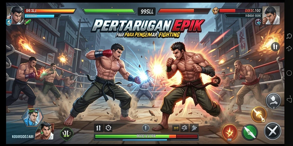 Tampilan aksi pertarungan intens dalam 99SLL menunjukkan gameplay yang menegangkan.