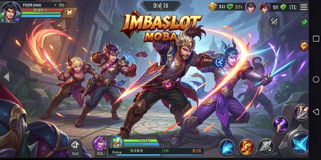 Screenshot permainan IMBASLOT yang menunjukkan aksi seru pertarungan MOBA.