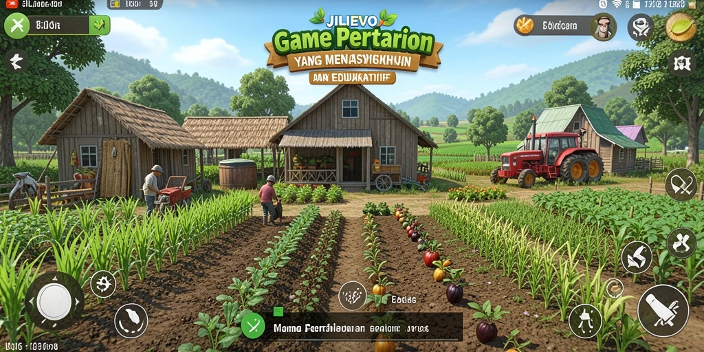 Tampilan gameplay JILIEVO yang menampilkan aktivitas bertani yang seru.