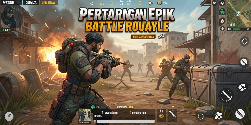 Gameplay MZ356 yang menegangkan dan mendebarkan saat pertempuran Battle Royale.